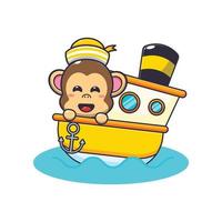 cute monkey mascot cartoon character on the ship vector