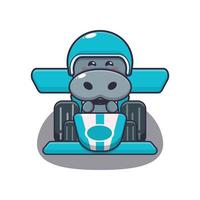 cute hippo mascot cartoon character riding race car vector