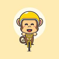 cute monkey mascot cartoon character ride on bicycle vector