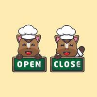 cute horse chef mascot cartoon character with open and close board vector