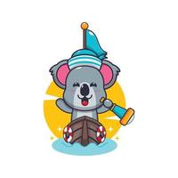 cute koala mascot cartoon character on the boat vector