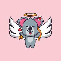 lindo personaje de dibujos animados de koala cupido con flecha de amor vector