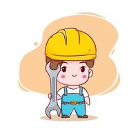 Cute Engineer construction worker concept hand drawn cartoon vector