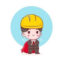 Cute hero Engineer construction worker with red cloak vector