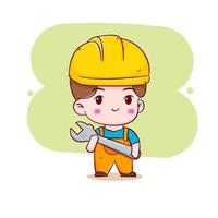 Cute Engineer construction worker concept hand drawn cartoon vector