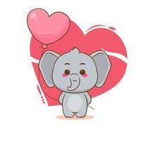 cartoon illustration of cute elephant character holding love heart vector