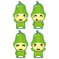 Set collection of cute chayote mascot design character. Isolated on a white background. Cute character mascot logo idea bundle concept vector