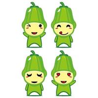 Set collection of cute chayote mascot design character. Isolated on a white background. Cute character mascot logo idea bundle concept vector