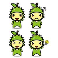 Set collection of cute durian mascot design character. Isolated on a white background. Cute character mascot logo idea bundle concept vector
