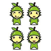 Set collection of cute durian mascot design character. Isolated on a white background. Cute character mascot logo idea bundle concept vector