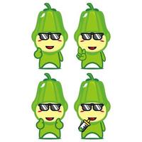 Set collection of cute chayote mascot design character. Isolated on a white background. Cute character mascot logo idea bundle concept vector