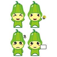 Set collection of cute chayote mascot design character. Isolated on a white background. Cute character mascot logo idea bundle concept vector