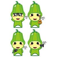 Set collection of cute chayote mascot design character. Isolated on a white background. Cute character mascot logo idea bundle concept vector