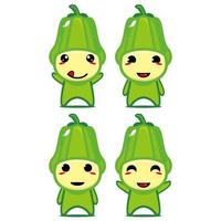 Set collection of cute chayote mascot design character. Isolated on a white background. Cute character mascot logo idea bundle concept vector