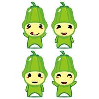 Set collection of cute chayote mascot design character. Isolated on a white background. Cute character mascot logo idea bundle concept vector