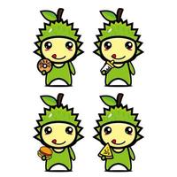 conjunto de colección de lindo personaje de diseño de mascota durian. Aislado en un fondo blanco. concepto de paquete de idea de logotipo de mascota de personaje lindo vector