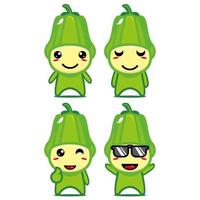 Set collection of cute chayote mascot design character. Isolated on a white background. Cute character mascot logo idea bundle concept vector