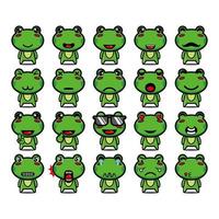 Set collection of cute frog mascot design character. Isolated on a white background. Cute character mascot logo idea bundle concept vector