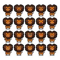 Set collection of cute lion mascot design character. Isolated on a white background. Cute character mascot logo idea bundle concept vector