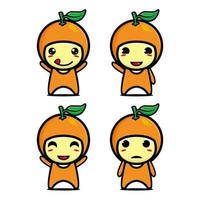 conjunto de colección de lindo personaje de diseño de mascota naranja. Aislado en un fondo blanco. concepto de paquete de idea de logotipo de mascota de personaje lindo vector