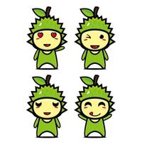 Set collection of cute durian mascot design character. Isolated on a white background. Cute character mascot logo idea bundle concept vector