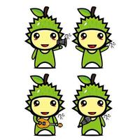 conjunto de colección de lindo personaje de diseño de mascota durian. Aislado en un fondo blanco. concepto de paquete de idea de logotipo de mascota de personaje lindo vector