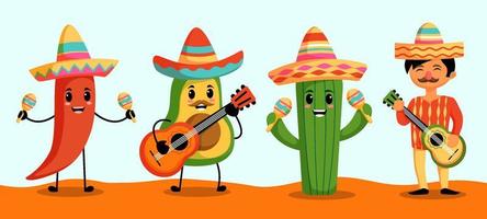 Cinco De Mayo Festivity Character Set vector