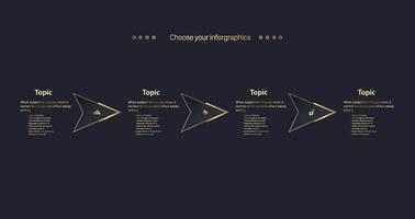 botones de flecha de lujo de diseño infográfico, tres pasos de gráfico de flecha color dorado e iconos en plantillas de concepto de números vector