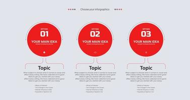 tres opciones de círculo de infografía en diseño de plantillas de colores rojos vector