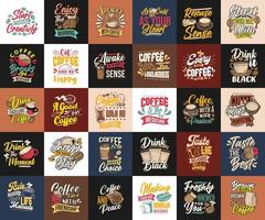 conjunto de citas de tipografía de arte de café, paquete de diseños de camisetas de café vintage vector