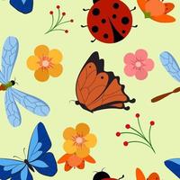 Seamless Pattern of Bugs and Insects Background vector