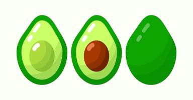 Avocado vegetable colorful icon set. Cartoon flat healthy food. Green organic farm natural product. Avocado half  cut piece. vector