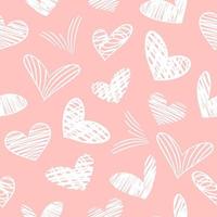 Pink hand drawn heart shape seamless pattern template. Simple vector romantic background, valentine's day love background. Girlish nursery fabric print. Outline grunge sketch drawing in line art style