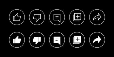 Like, Dislike, Comment, Save, and Share Icon. Button Set Collection of Video Streaming App vector