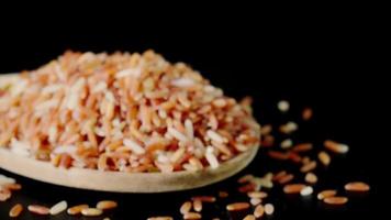 variedades de granos de arroz arroz jazmín rojo o arroz integral rojo. nueva variedad autóctona de tailandia. la vitamina b ayuda a tratar las alergias. y no provoca reacciones alérgicas apta para pacientes con anemia. video