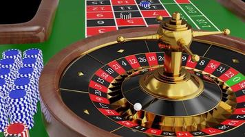 arriesgando tu fortuna o apostando en un casino tipo ruleta. rueda de la ruleta de la mesa de juego y apuesta con fichas de diferentes colores en lugar de efectivo. video