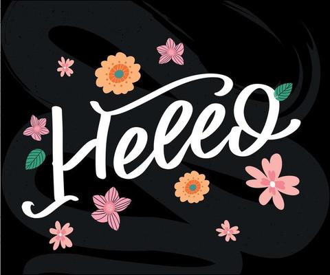 Hello in hand drawn style. Hello world. Lettering design concept. White background. Hand lettering typography. New year party. Hello quote message bubble. Hello symbol.