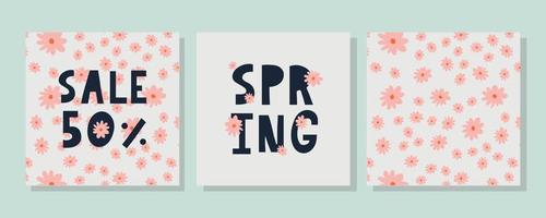 Hello Spring hand logotype, badge typography icon. Lettering spring season with leaf for greeting card, invitation template. Retro, vintage lettering banner poster template background, Sale, offer vector