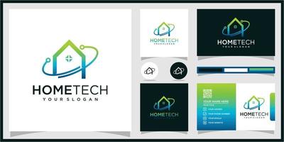 Abstract home tech with line art style logo vector