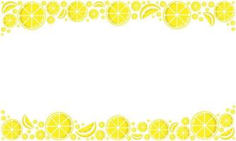 Fruit frame made of citrus slices is horizontal with copy space. Juicy fresh lemons isolated on white background. Fruit template for your design vector