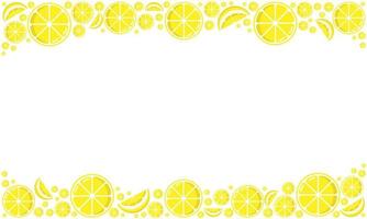 Fruit frame made of citrus slices is horizontal with copy space. Juicy fresh lemons isolated on white background. Fruit template for your design vector