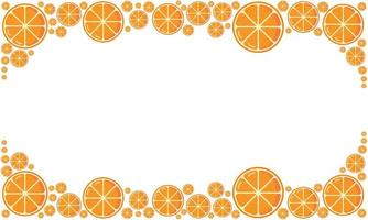 Fruit frame made of citrus slices is horizontal with copy space. Juicy fresh oranges isolated on white background. Fruit template for your design vector