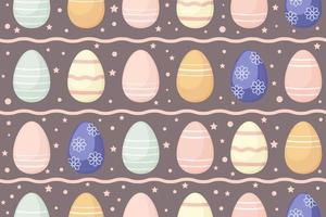 huevos de pascua decorados sobre fondo oscuro, patrón lineal sin costuras. fondo de pascua. diseño para textiles, embalajes, envoltorios, tarjetas de felicitación, papel, impresión vector