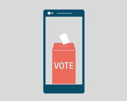 Concept of voting online using mobile phone. I vote now and put the ballot into the box over a smartphone.  politics, democracy, e-voting and online election background. Vector illustration