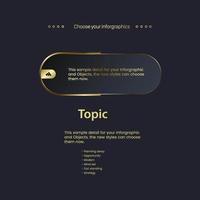 a golden infographic chart templates on dark background and text description. Luxury concept options design for presentations, business and finacial banners invector, illustration design vector