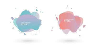 TWO liquid abstract element design with gradient colored style and 2 options vector illustration sets used in banner, presentation, brochure, business and finance ellements on white background