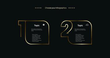 TWO Luxury Golden multipurpose Infographic design template with 3 options and Premium golden version on a dark background with Two golden circle Vector design