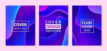 Vector set of abstract fluid creative templates, cards, color covers set. Geometric design, liquids, shapes. Pastel and neon design, geometric fluid graphic shape, background