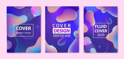 conjunto vectorial de plantillas creativas fluidas abstractas, tarjetas, conjunto de cubiertas de color. diseño geométrico, líquidos, formas. diseño pastel y neón, forma gráfica fluida geométrica, fondo vector