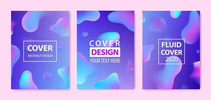 Vector set of abstract fluid creative templates, cards, color covers set. Geometric design, liquids, shapes. Pastel and neon design, geometric fluid graphic shape, background